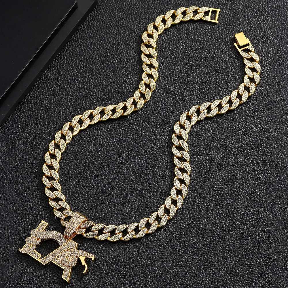 15mm hip-hop zinc alloy chain with rhinestone LA letter pendant necklace X250224