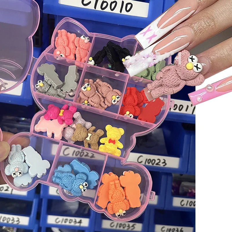 1Box Kawaii Fashion Cartoon Series Nail Accessories Resin Nail Charms Jewelry Decorations For Manicure 250220