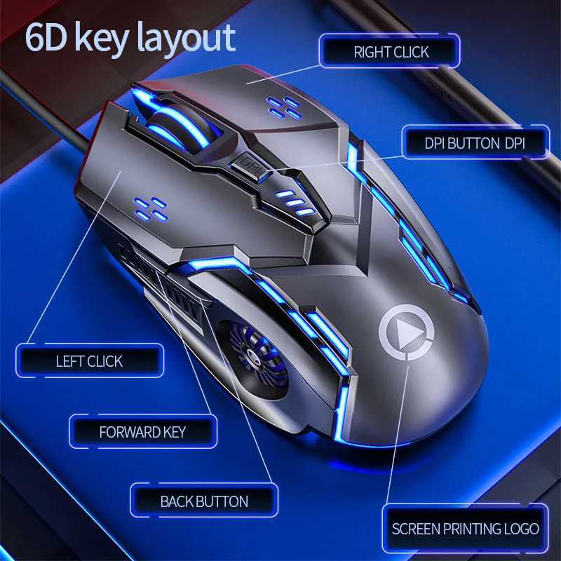 Ergonomic Wired Gaming Mouse RGB Mute Mouse LED Backlit 3200dpi 6Button G5 USB Mechanical Mouse For PC Laptop Computer Gamer O250225