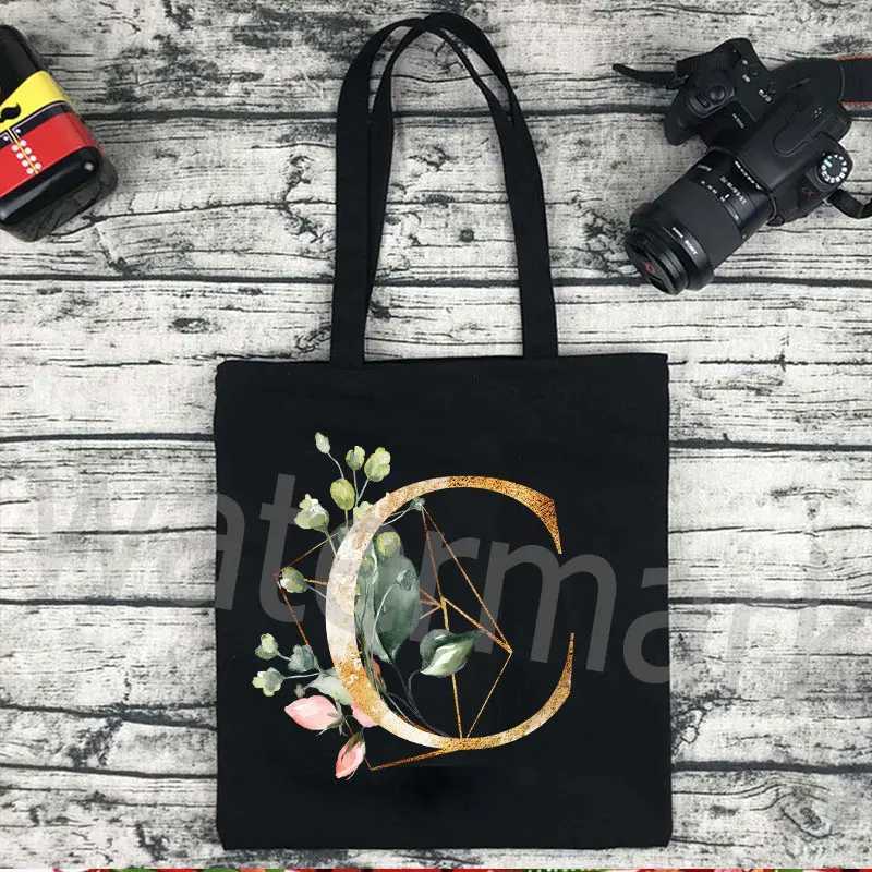 Flowers Alphabet Women Canvas Shopping Tote Bags Large Capacity Student Toiletries Organizers Casual shopper Letter Bags Gift Z250224