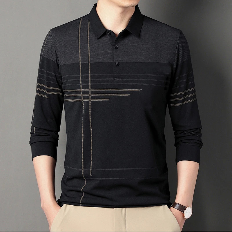 Spring and Autumn Mens Long Sleeved Golf Polo Collar T-shirt Business Casual Fashion Mens Top 250224
