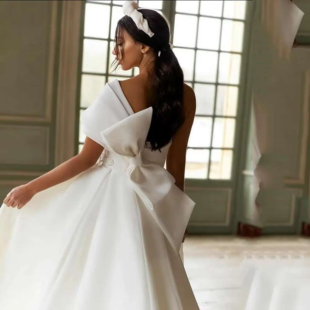 High division prom large bow appliqued white a ha beach one shoulder to floor formal banquet evening party dresses