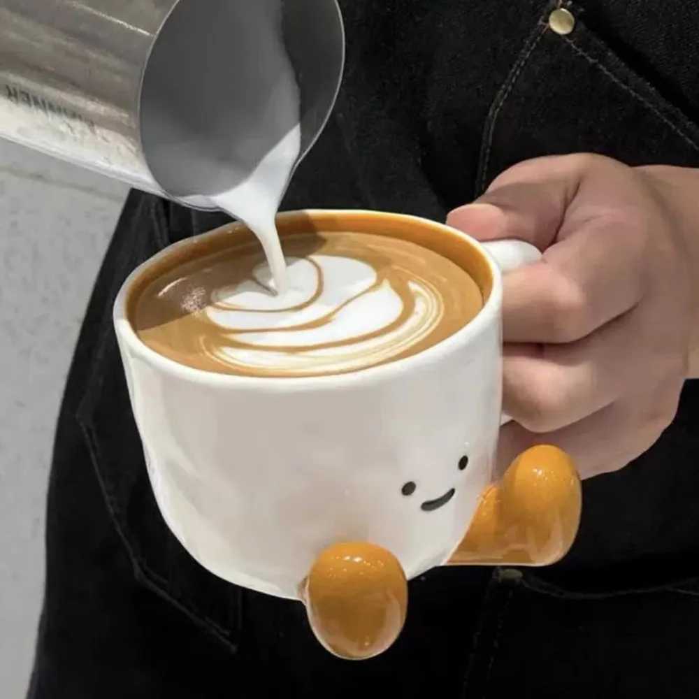 350ML Cute Ceramic Coffee Cup Creative Kawaii Hand Pinch Feet Coffee Milk Mug Drinkingware Home Office Hot Drink CupT250225