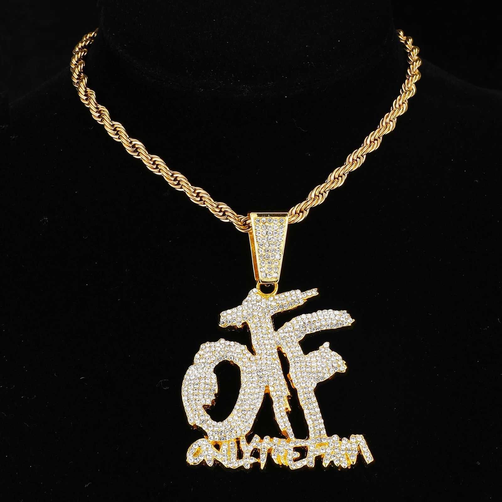 HIP HOP Bling d Out OTF Letter Pendant Cuban Necklace for Wen Men Shiny Rhinestone Zircon Necklace Rappers Jewelry X250224
