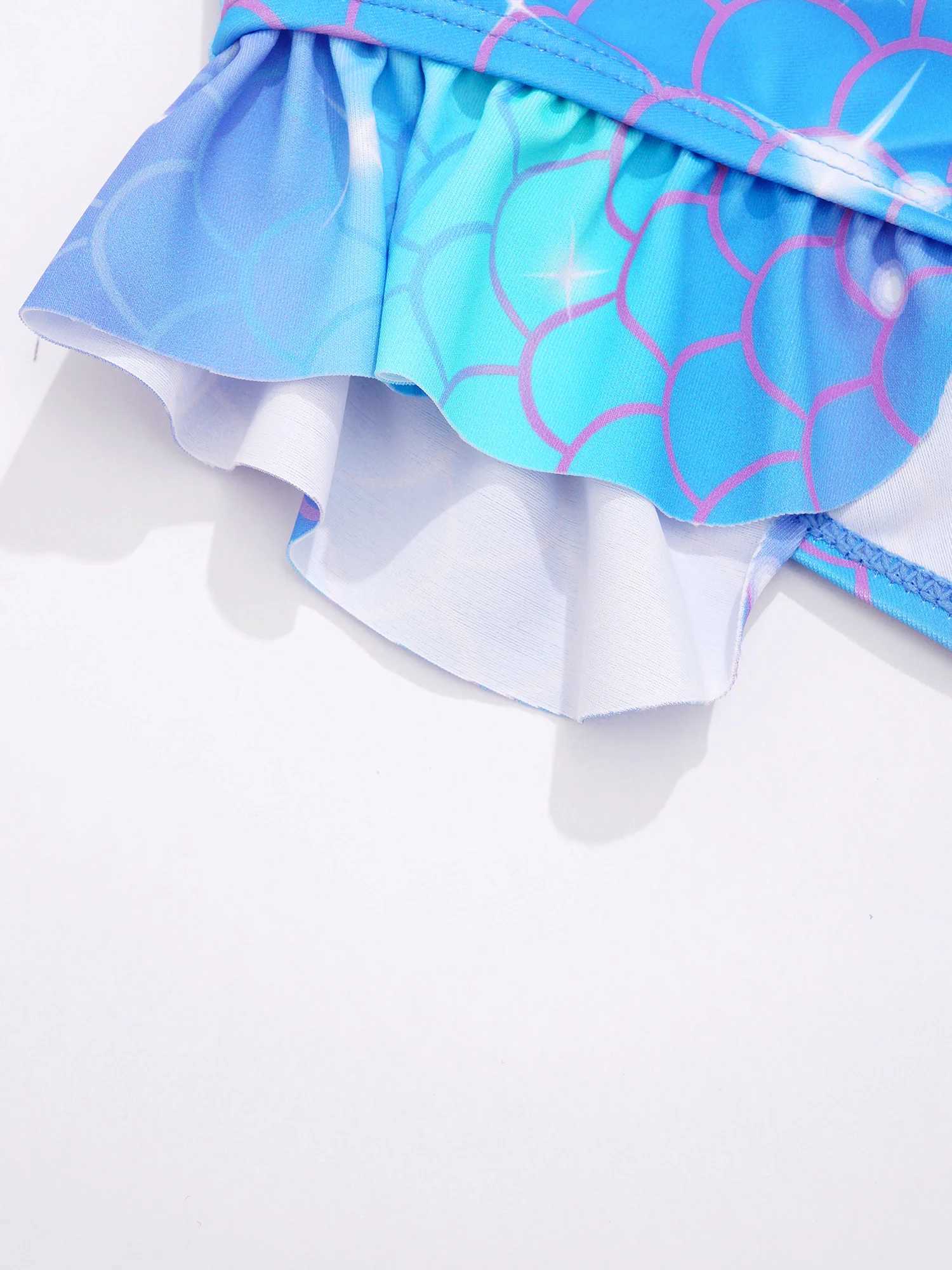 One piece mermaid swimsuit for children and girls sleeveless fish scale print pleated edge one-piece swimsuit swimming pool swimming pool sports swims