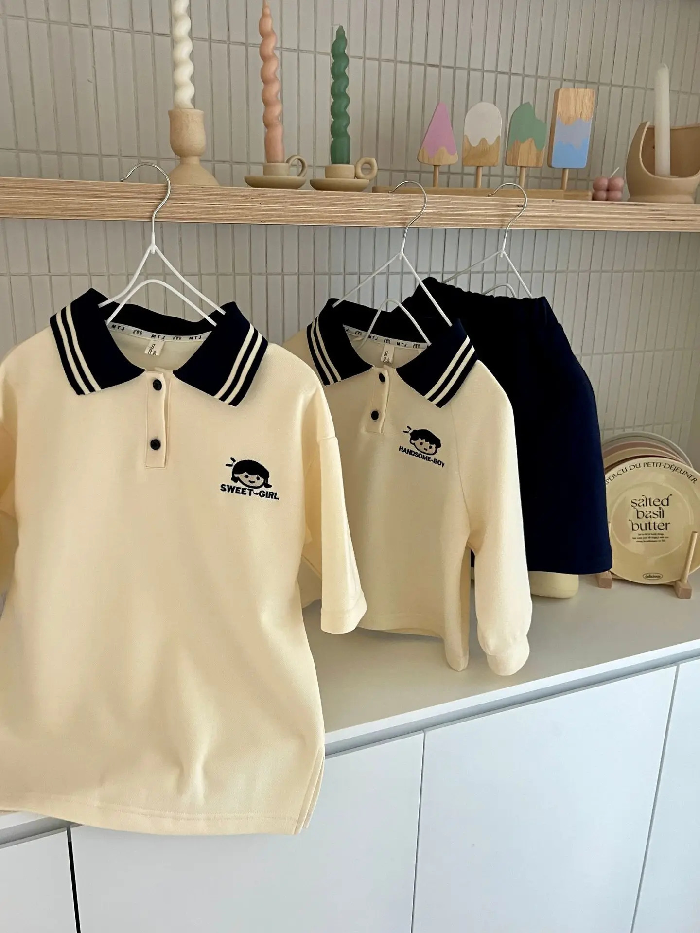 8894 Brother Sister Clothes Spring Summer Boys Two Piece Suit SweaterPant Or Girls Dress 250221