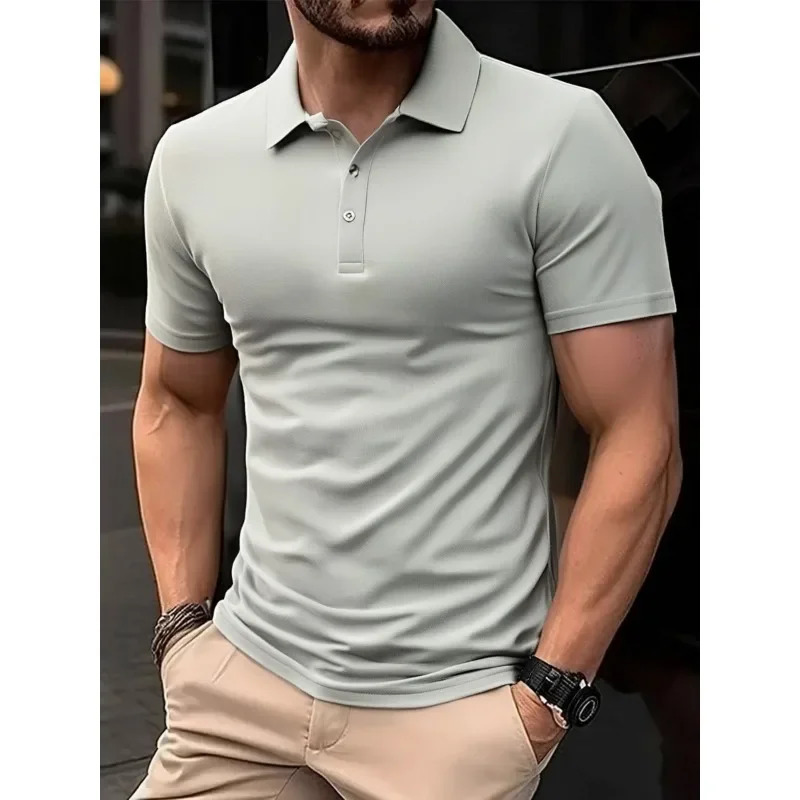 Summer Mens Business Polo Shirts Classic Short Sleeved T-shirt Men Lightweight Slim Top Button Lapel Casual Polo Shirt Male 250224