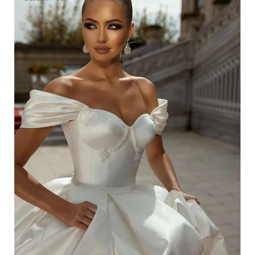 Princess Wedding Dress Off The Shoulder Sweetheart Beads Robe Mariee Lace Up Back Satin Bridal Gowns Vestido De Noiva