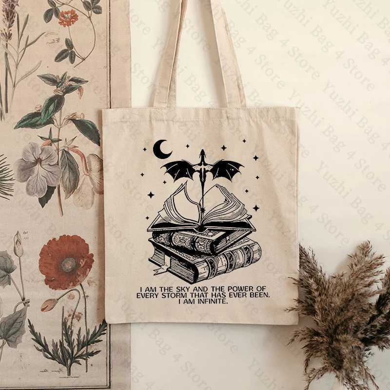 I Am The Sky Basgiath War Pattern Canvas Shopping Bag Bookish The Empyrean Portable Shoulder Bag Fashion Large Capacity Tote Bag Z250224