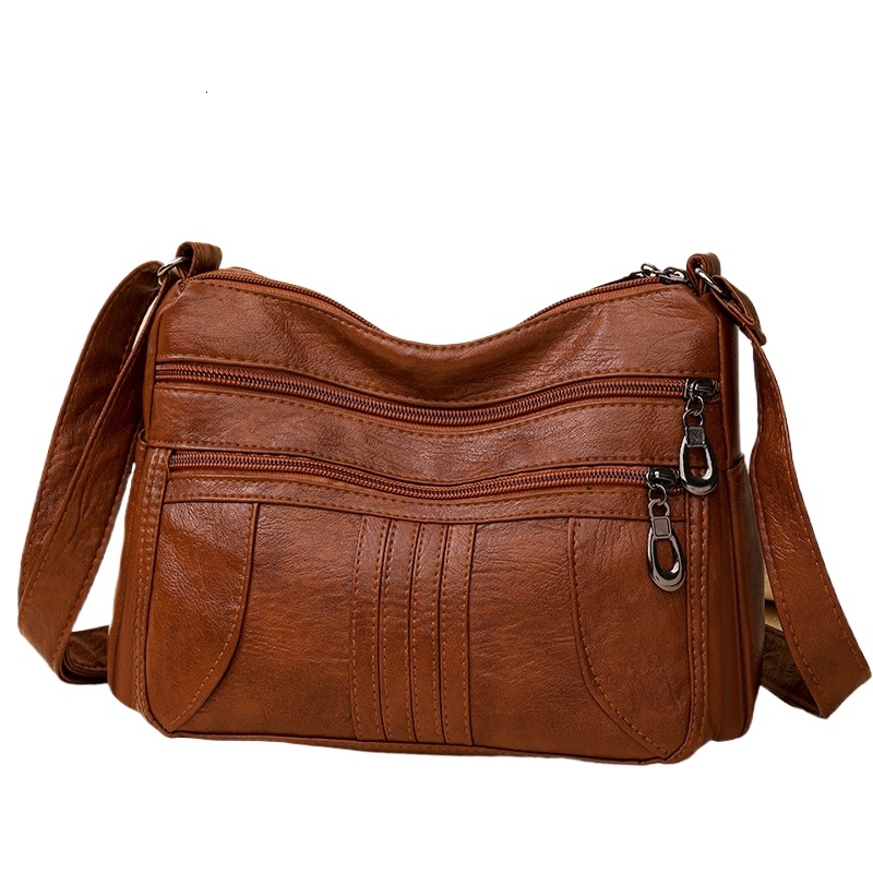 Vintage Leather Woman Bags Ladies Shoulder Crossbody Female Small Designer Bag Multi-Pocket Messenger Handbags Purses