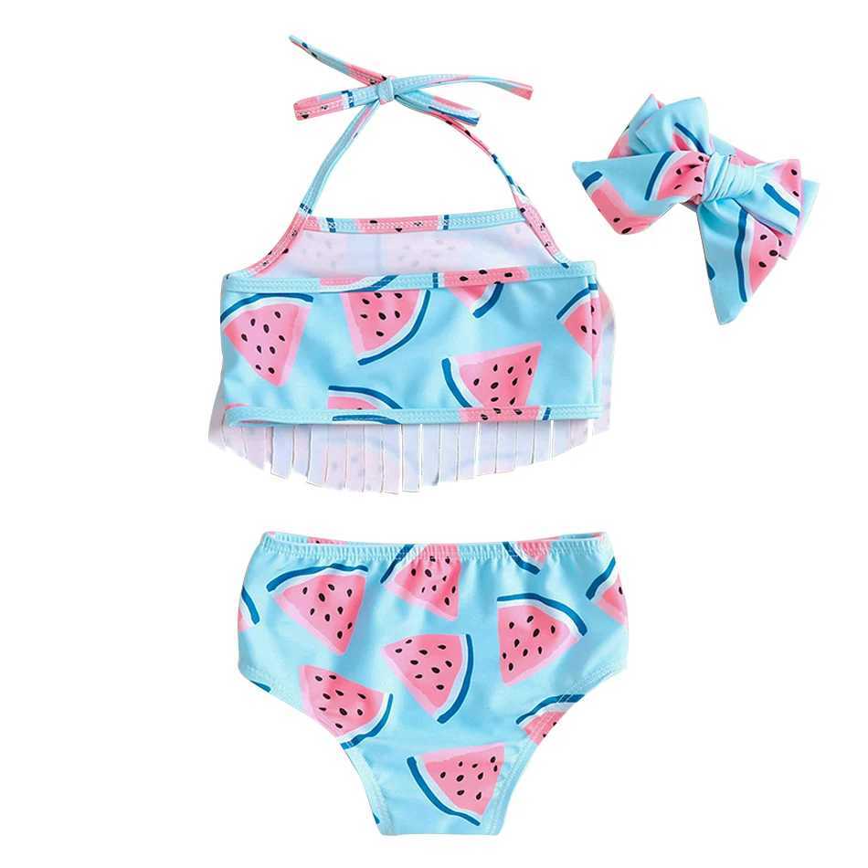 Childrens Swimsuits Watermelon Print Bag Suspender Blue Girl Swimsuit Set Cute Baby Hot Spring Beach Water Park Swimsuit X250224