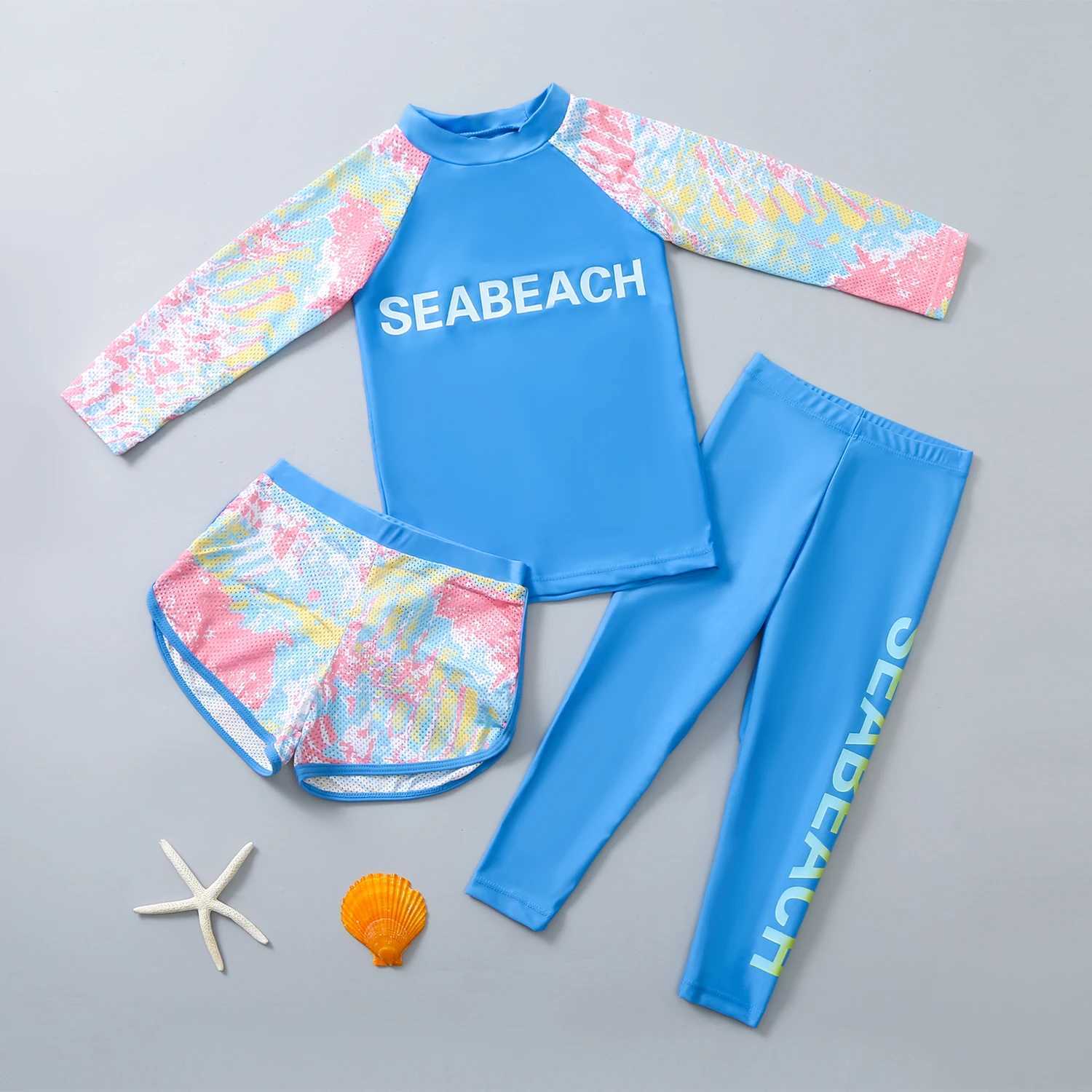 New childrens swimsuit girls long sleeved three piece quick drying swimsuit for student sports X250224