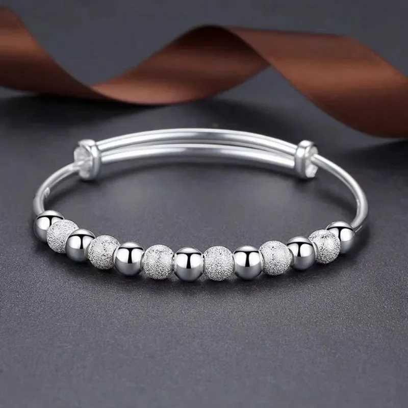 2024 New Trend Luxury Silver Color Lucky Bead Bracelet for Women Charm Adjustable Stainl Steel Bangles Wedding Bride JewelryXJ250225