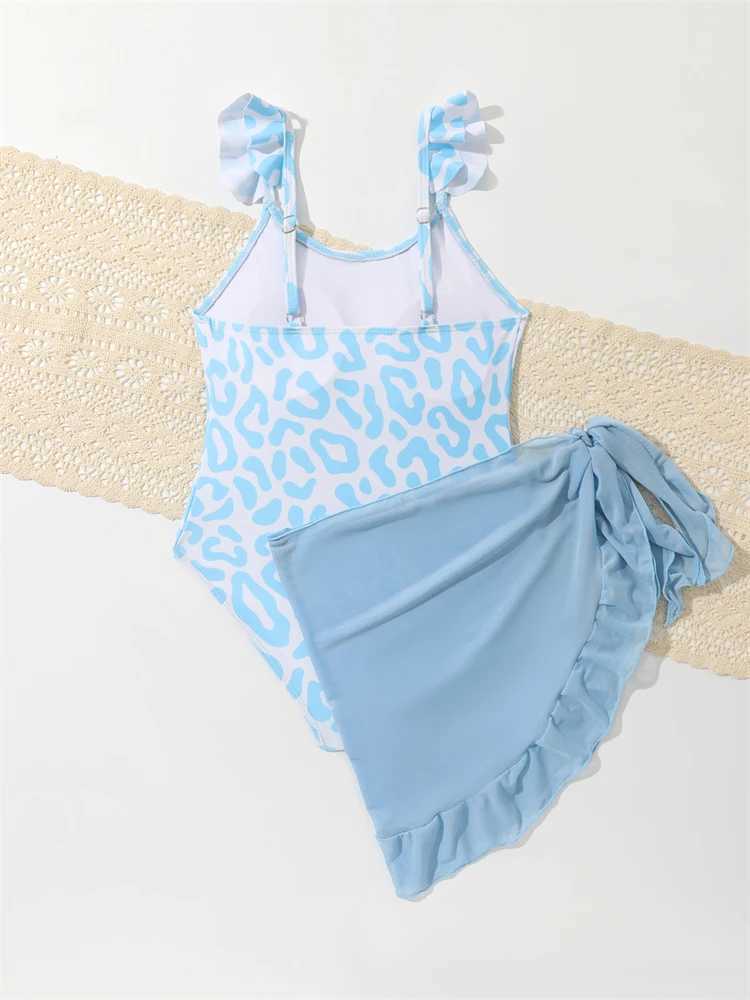 Bikini Girls Childrens Swimsuit 2025 New Leopard Ruffle Strap Swimsuit Childrens Swimsuit Summer Two Piece Beach Swimsuit X250224