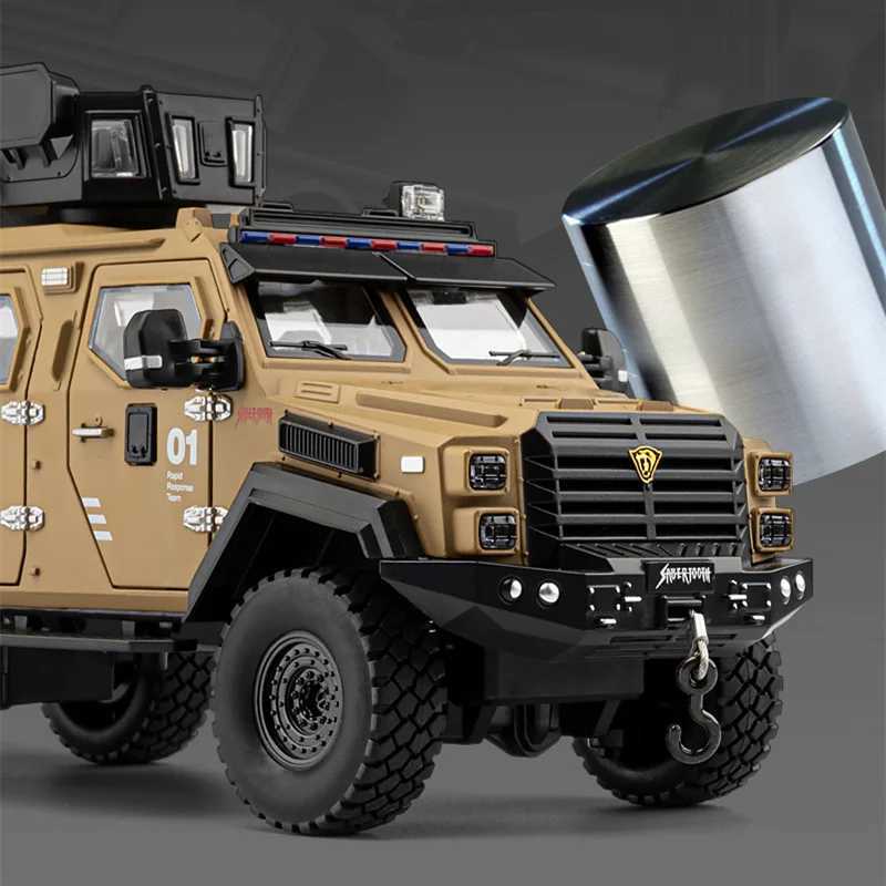 1 24 Alloy Sword Toothed Tiger Explosion Proof Diecast Police Armored Off-road Vehicles Car Model Sound Light Toy Gift Free shipping