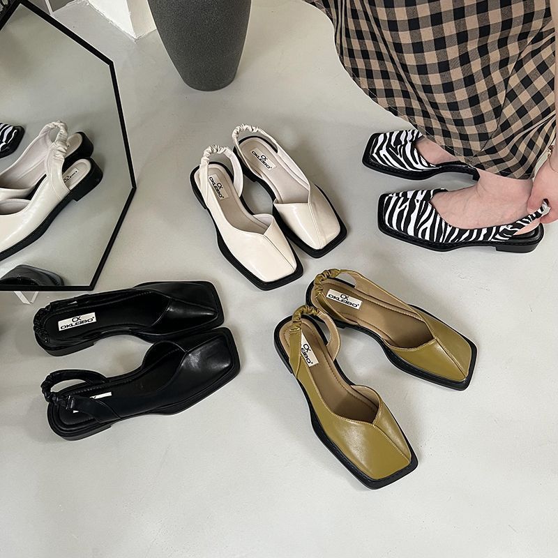 2025 hot free shipping designer for womens sandals black white green Spring and summer new French retro flat bottomed square toe single shoes