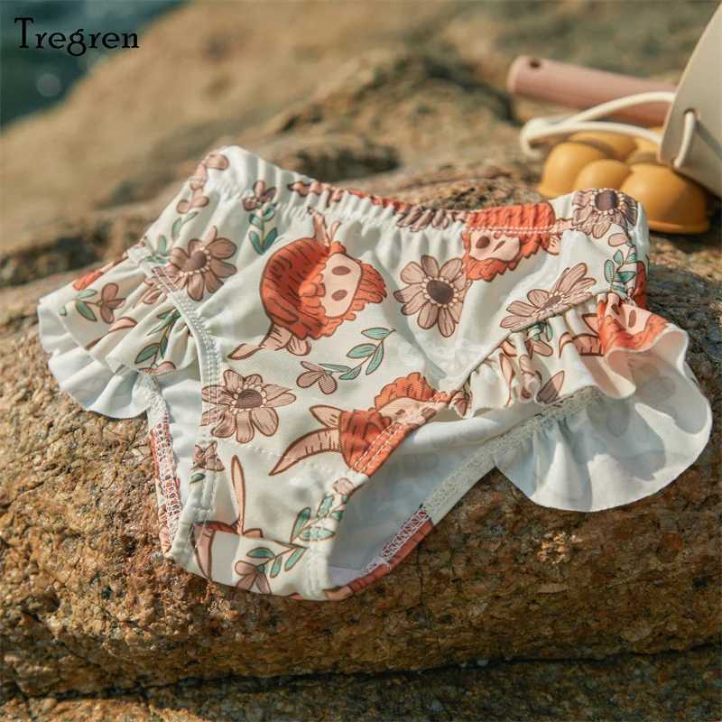 Tregren Cute Baby Bikini Flower/Cow Head Printed Swimsuit Ruffle Swimsuit Summer Pool Hot Spring Beach Wear X250224