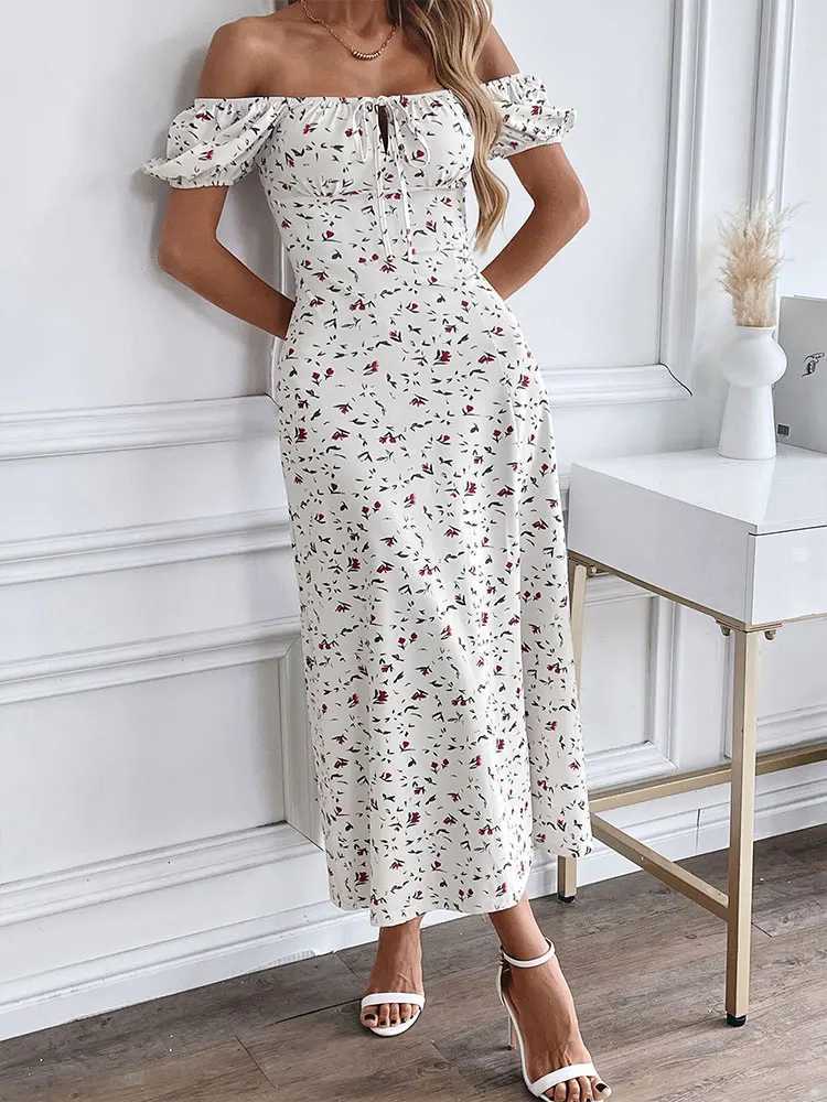 Women New Dresses Summer Fashion Print Short Sve Split Casual Slim Dress Club Party Ele Lady Hollow Out Dresses ClothingXJ250224