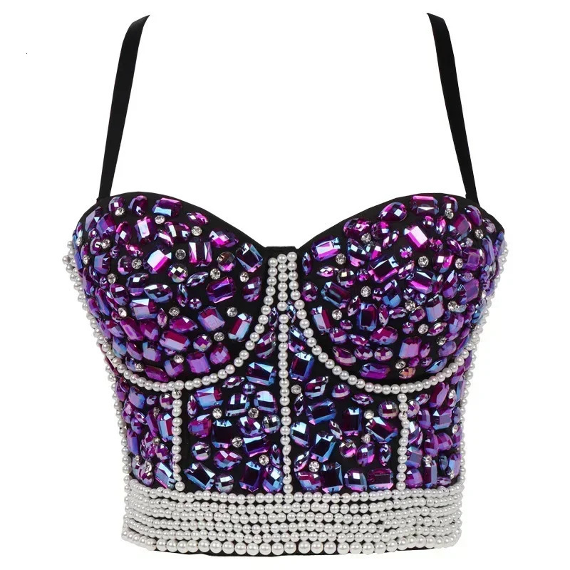 Punk Corset Rhinestone Diamond Tank Top Women Bra Stage Party Camis Sequin Shirt Woman Clothes y2k Blusa Crop Tops Ladies Shaper 250224