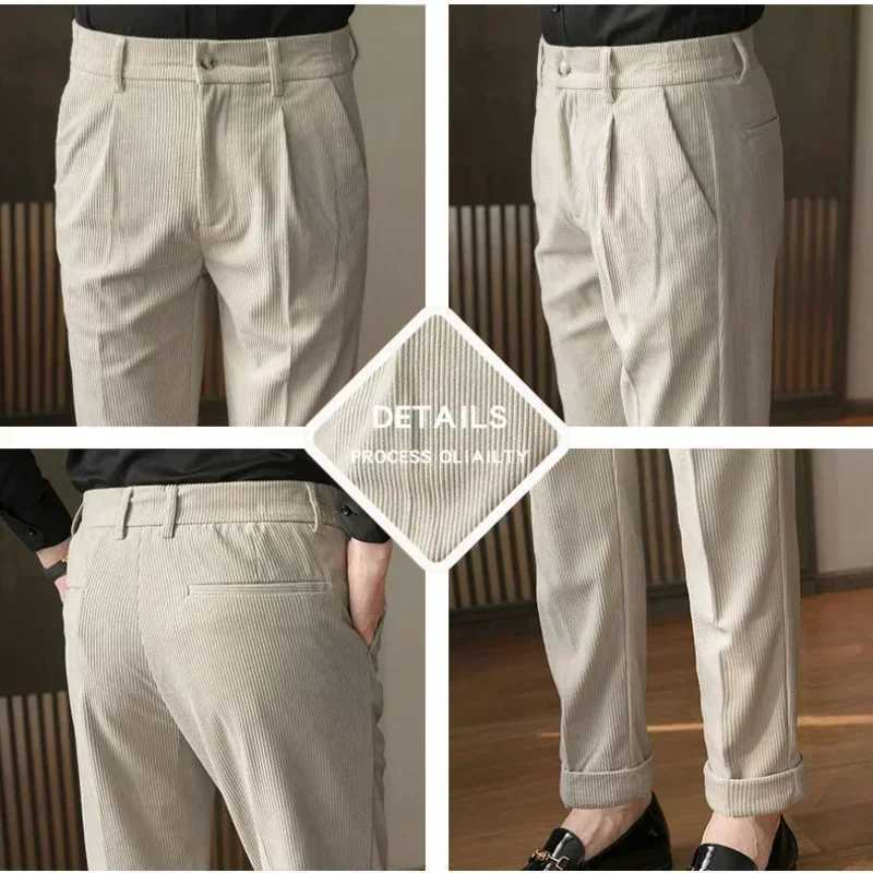 Mens Casual Pants Autumn Winter 2023 New Corduroy Dress Pants Slim Korean Version of The Trend Brand Suit Pants W250225
