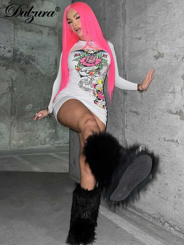 Dulgura 2023 Autumn Womens Printed Mini Dress Y2K Casual Street Clothing Body Shaping Wholesale Direct Shipping Party ClothingXJ250224