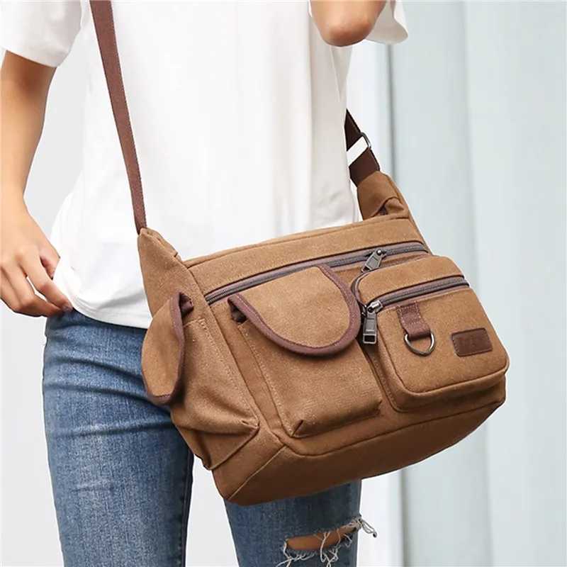Mens canvas shoulder bag casual handbag travel mens cross body bag luxury messenger bag fashionable high-quality handbag Z250225
