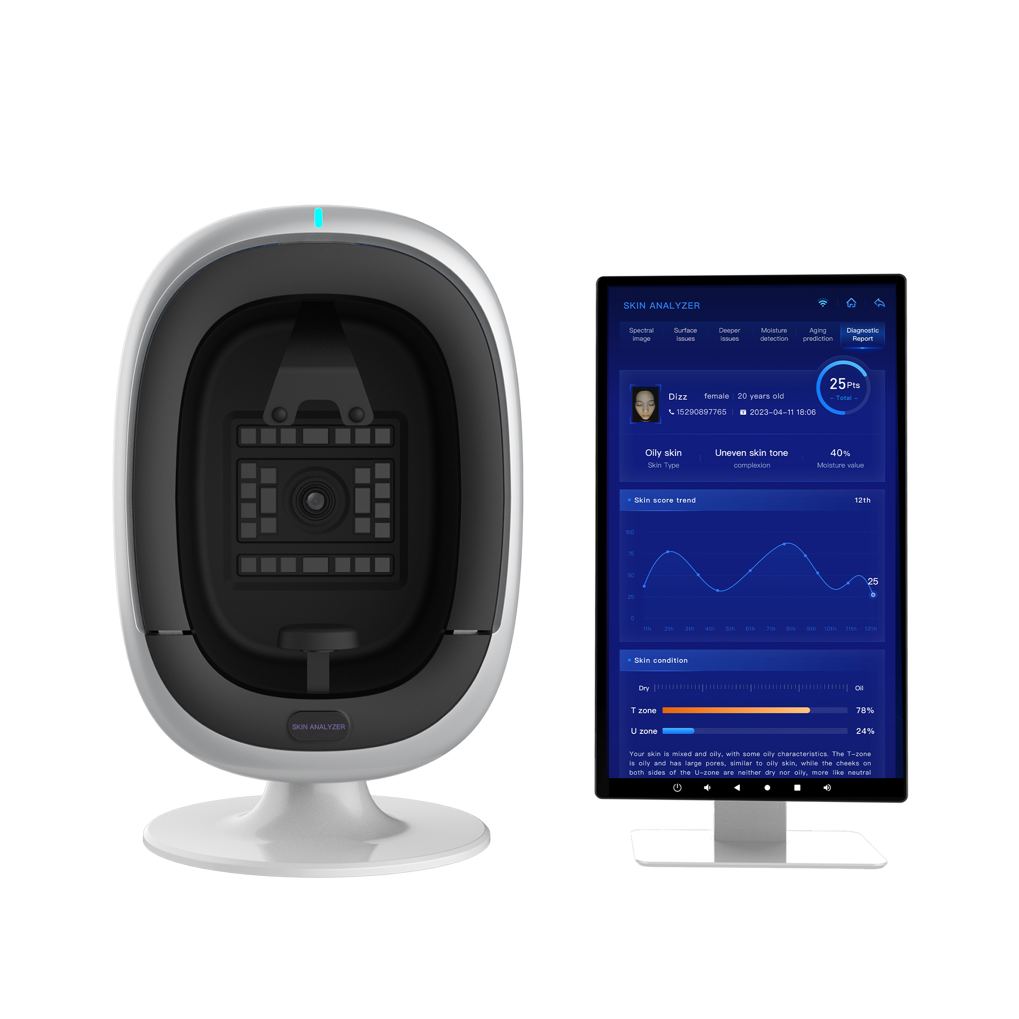 Upgrade Model AISIA O1 3D Face Analyzer AI Skin Problem Detection UV Light Thermal Light 7 Spectral Image Skin Analyzer Machine with 30MP HD Screen