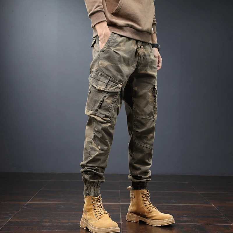 Camouflage Cargo Pants Mens Spring and Autumn Slim-Fitting Ankle-Tied Outdoor Mountaineering Leisure Tactics Tactical Pants W250225