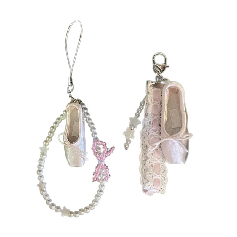 Elegant Ballet Slipper Bag Pendant with Bowknot Decoration Phone Chain Keychain 250224