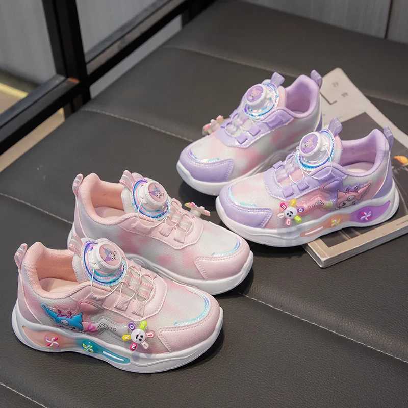 Chidrens Autumn New Fashion Cartoon Kuromi Sneakers Girl Cute Windmill Casual Shoes Rotating Button Running Sneakers W250225