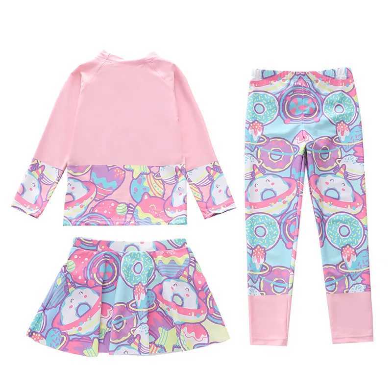 HappyFluent New 3-Piece Split Sunscreen Girls Long Sleeves and Trouthers Childrens Student Swimsuit X250224