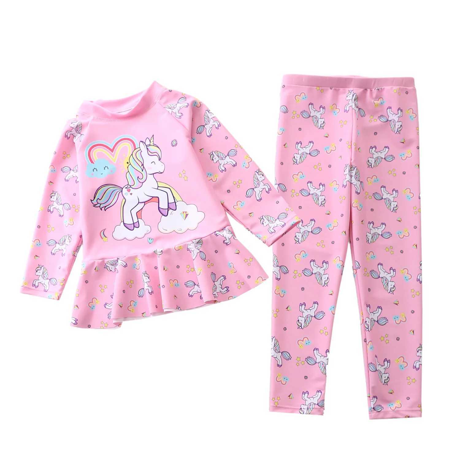 Womens two-piece set plus size childrens long sleeves UV protective swimsuit 3-11 year old cute cartoon swimsuit surfing suit X250224