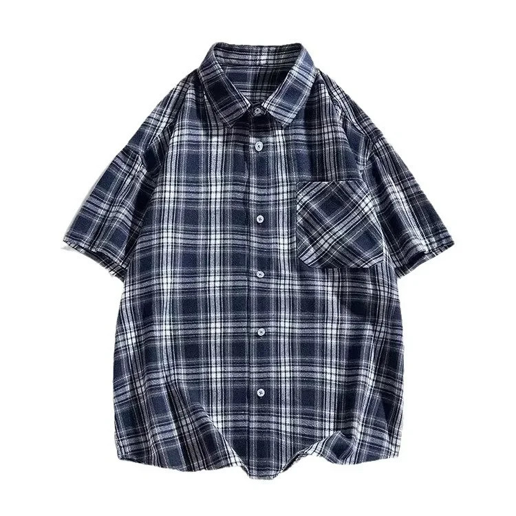 Hong Kong Style Loose-Fit Plaid Short Sleeve Mens Shirt Versatile Half Sleeve Clothes Korean Trendy Jacket For Summer 250220