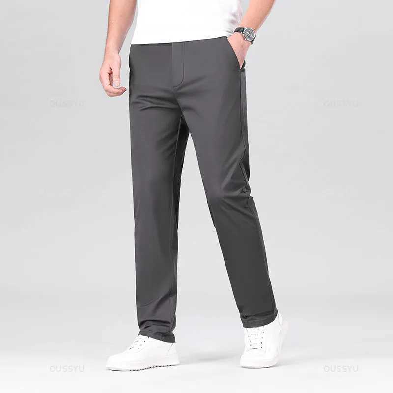 High Quality 97% Cotton Mens Straight Pants Business Solid Color Khaki Light gray Casual Formal Suit Trousers Plus Size 40 42 W250225