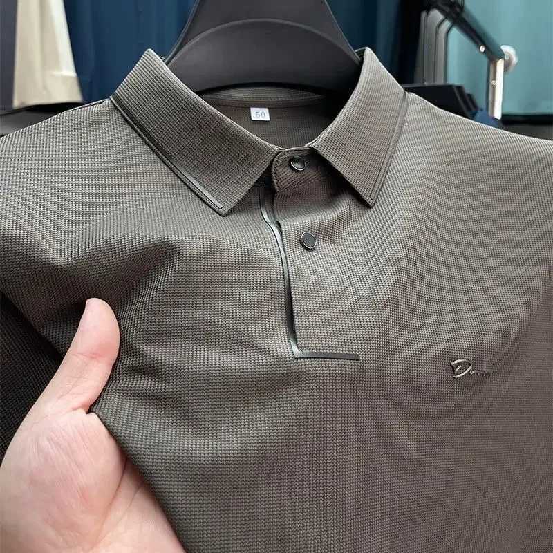 Summer England Style Luxury Clothing Mens Polo Shirts 100% Cotton Business Collar Print Polo Shirt Loose Short-Sleeved T-ShirtT250225
