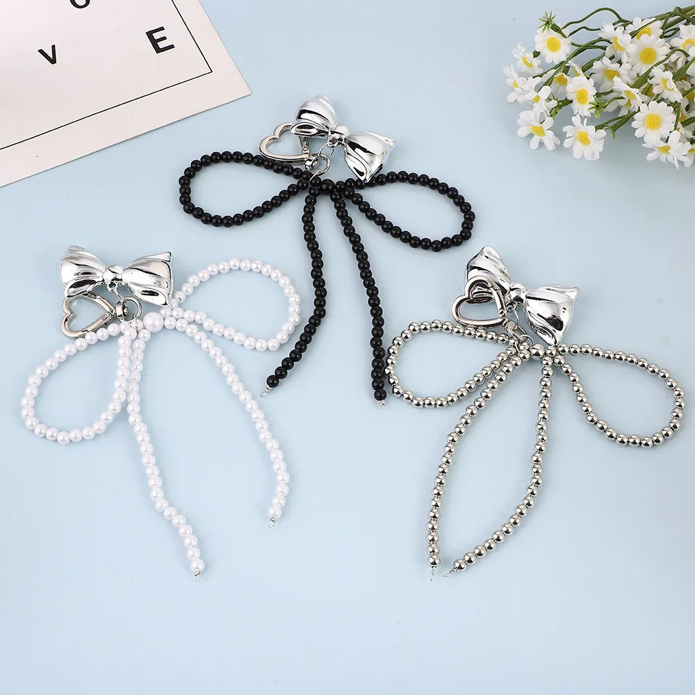 Yupsk Elegant Sweet Beads Pearl Bowknot Keychain Heart Pendant Keyring Y2K Aesthetic Key Chain Holder for Bag Accessories 250224