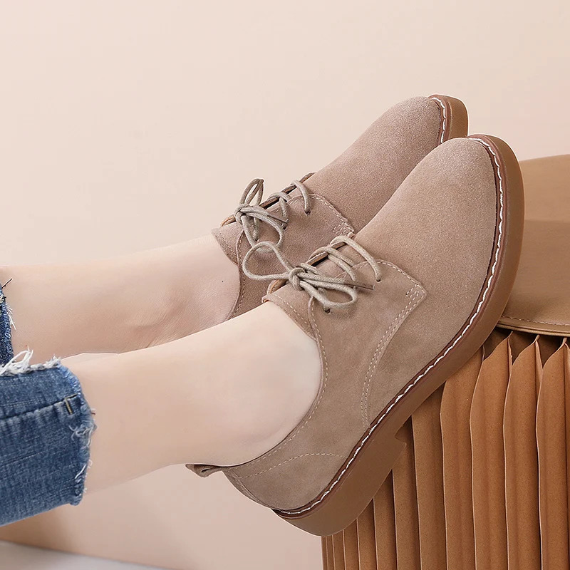 2024 retro womens shoes suede small leather shoes leather casual British style lace-up daily work mother single shoes250225
