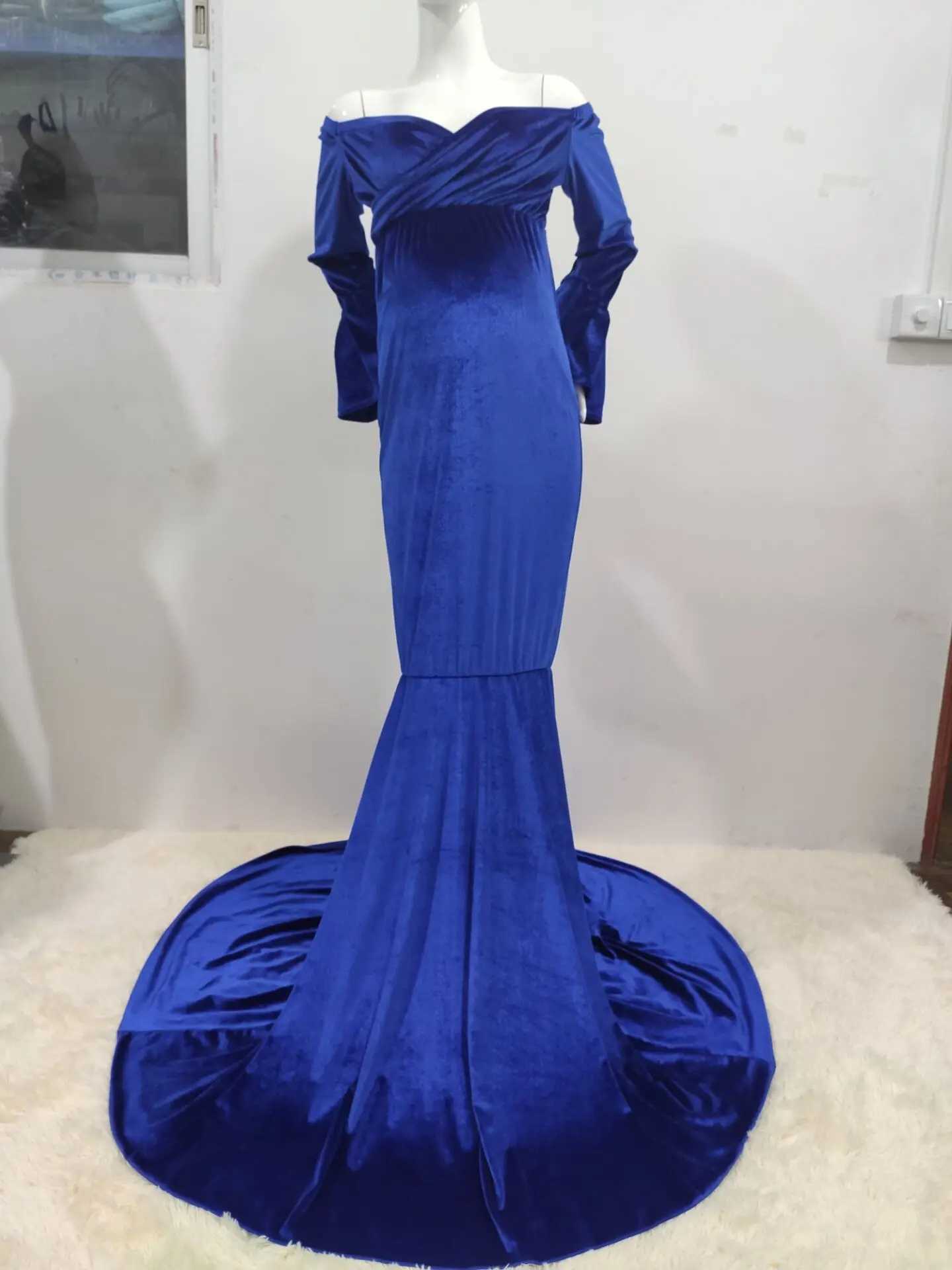 New Women Maternity Photography Dress Floor Length Milk silk Long Dress for V-neck Pregnancy Sexy Dress Blue Pregnant Clothes X250224