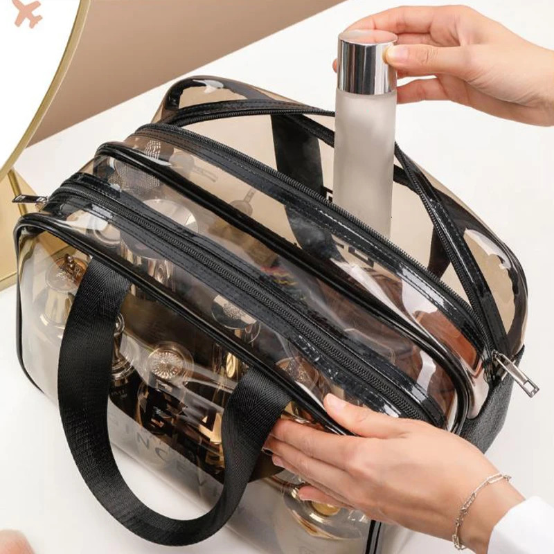 Portable Travel Wash Bag Female Transparent Waterproof Makeup Pouch Case Large Capacity Cosmetic Organizer Wet-dry Separation 250224