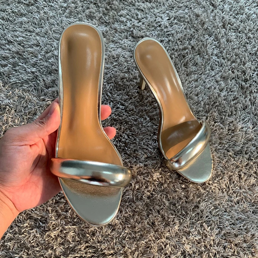 2024 Sexy High Heels Slippers Round Peep Toe Sandal Shoe Slides Summer Pumps Shoes Women Fashion Mules Stiletto Sandals Woman 250224