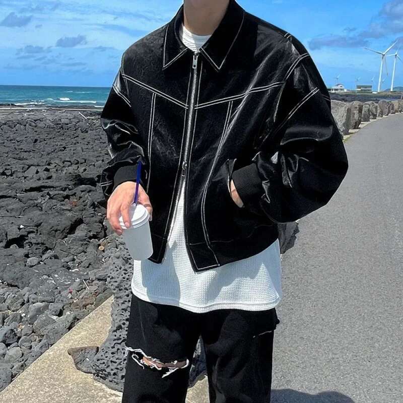 American Retro Cool Stylish Premium Jacket, Korean Version for Spring and Autumn Youth, Casual Leather Coat Top