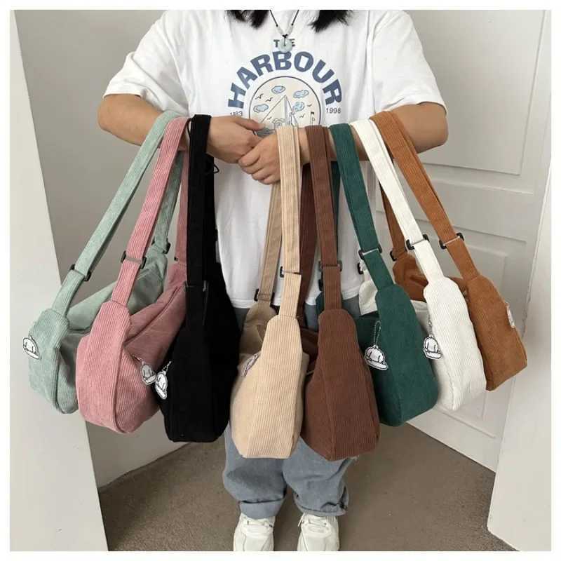 Fashion Women Canvas Shoulder Bags Korean Fashion Female Messenger Crossbody Bag for Girl Students Corduroy Solid Cloth Handbags Z250224