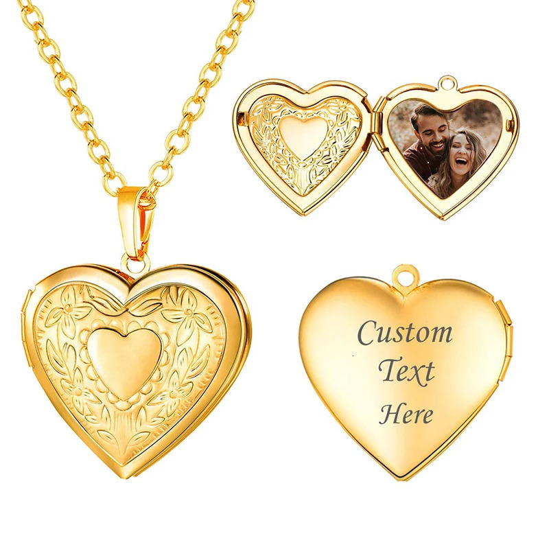 Customized Image Name Womens Necklace 18K Gold Po Heart Lock Pendant Family Personalized Anniversary Gift 250117