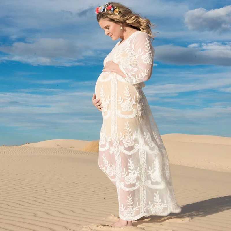 Women Long Sleeve White Lace Floral Maternity Gown Maxi Photography Dress Pregnancy Dress for Photo Shoot Pregnant Women Clothes X250224