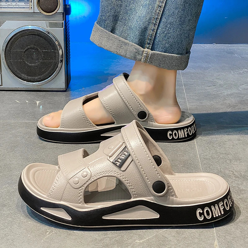 Mens Slippers Summer Sandals EVA Light Adult Thick-soled Beach Shoes Non-slip Open-toe Sandals for Outdoor 250224