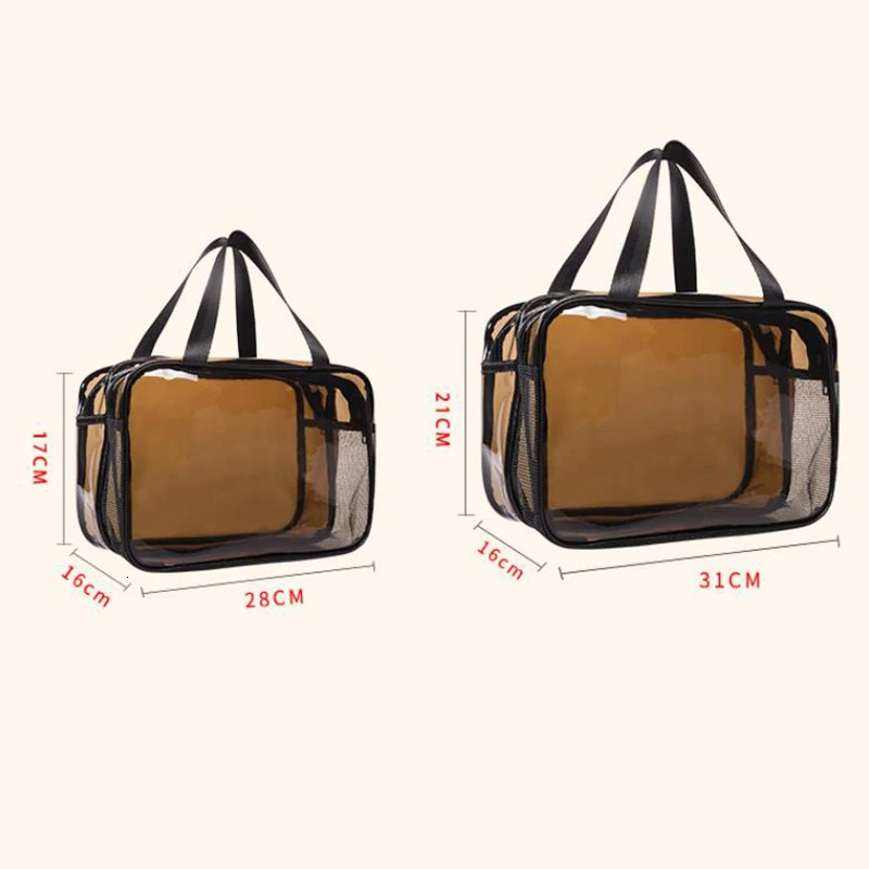 Portable Travel Wash Bag Female Transparent Waterproof Makeup Pouch Case Large Capacity Cosmetic Organizer Wet-dry Separation 250224