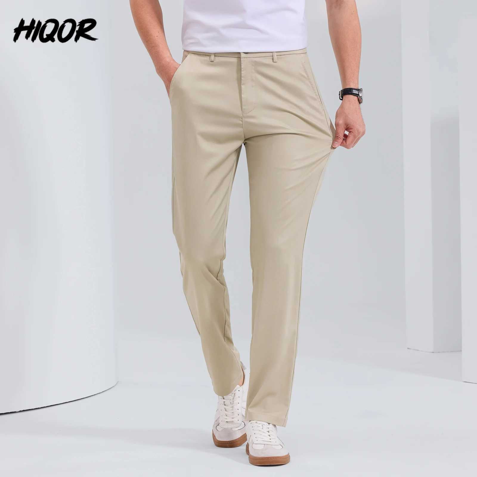 HIQOR Spring/Summer Mens Solid Trouser Mens Loose Straight Ice Silk Casual Pants Business Mens Pants High Quality Set Pants W250225