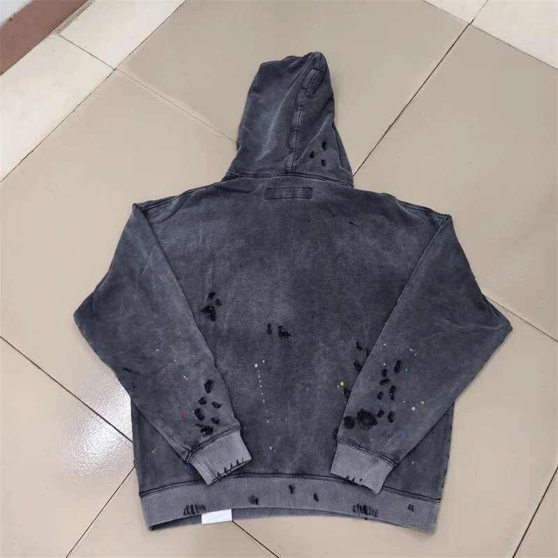 High quality retro washed ink splattered NBHD hoodie with Hole Damage design, loose and casual neighborhood sweatshirt