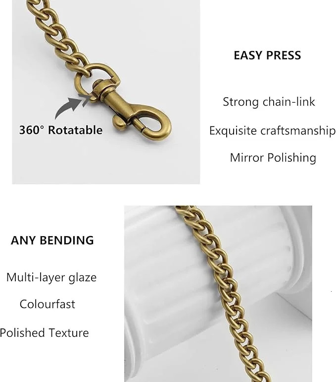 Iron Flat Chunky Gold Chain Strap for Replacement Purse Shoulder Bag Handbag StrapsCompatible with Nolita 19/Tabby 26/Georgie 250224