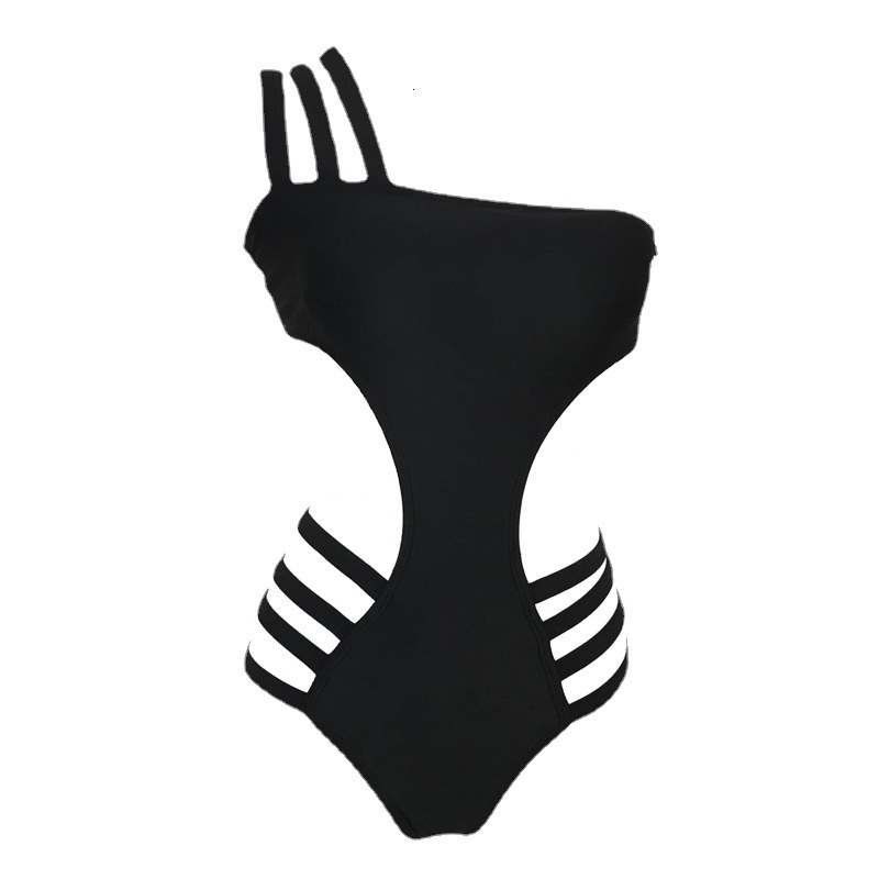 designer swimwear New sexy single shoulder black one-piece hollowed out women's split swimsuit